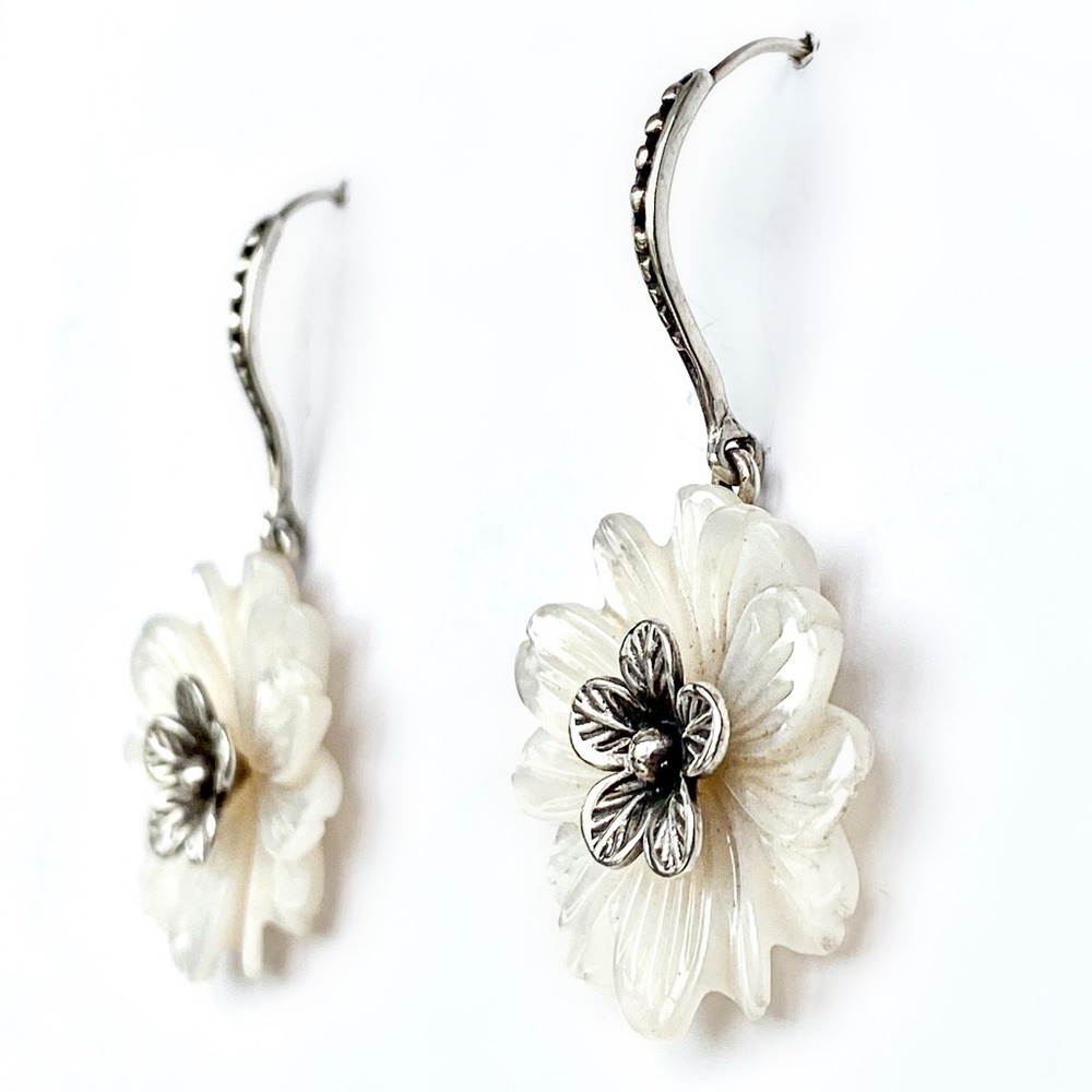 Carved Mother of Pearl + Sterling Silver Earrings